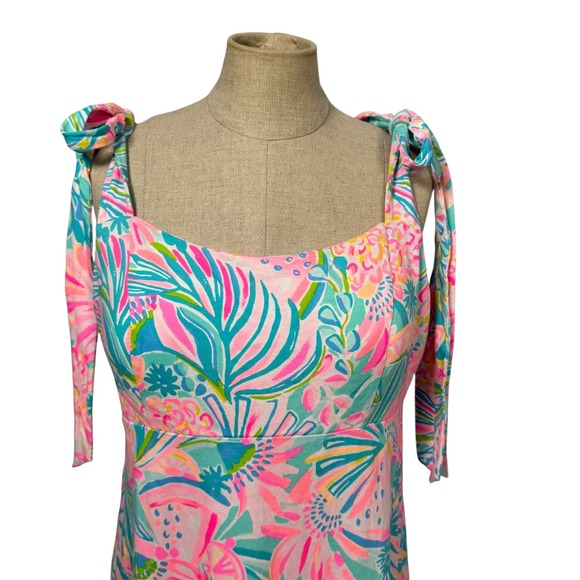 Lilly Pulitzer L‎ Maleka Maxi Dress Tropical Punch Floral Smocked Adjustable Tie - Picture 5 of 12